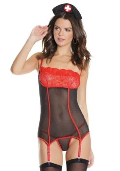 Coquette Nurse Top With G-String – Black/Red – OS