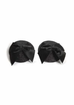 Burlesque Pasties – Glitter & Satin Bow – Black