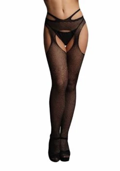 Suspender Pantyhose With Strappy Waist – Black – O/S