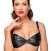 Decadence – Wetlook Bra With Handmade Pleats – M – Black – M