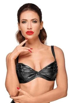 Decadence – Wetlook Bra With Handmade Pleats – XXL – Black