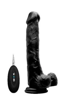 Vibrating Realistic Cock – 10″ – With Scrotum – Black