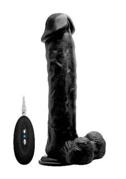 Vibrating Realistic Cock – 11″ – With Scrotum – Black